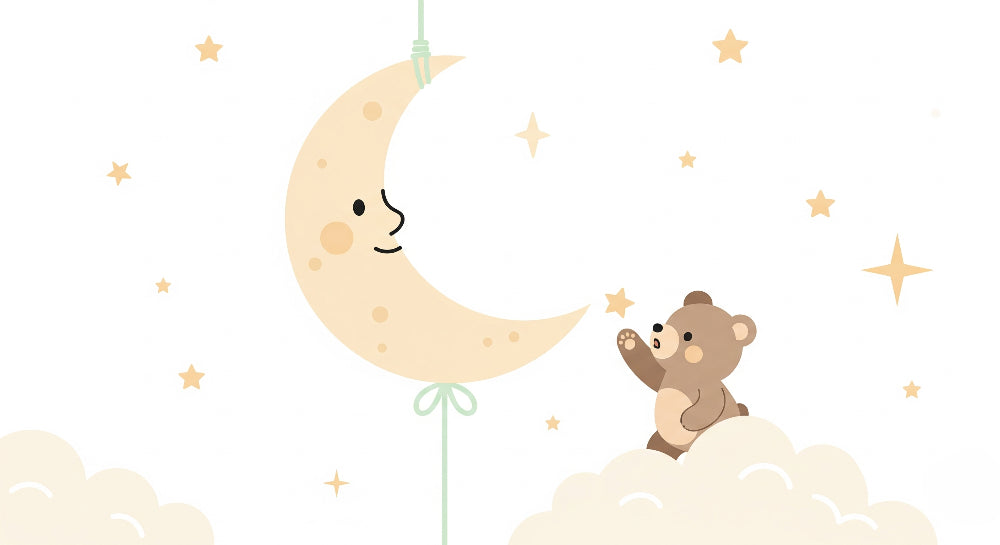 Detailed bear moon mural wallpaper design pattern with stars and clouds by Kids-Mundo