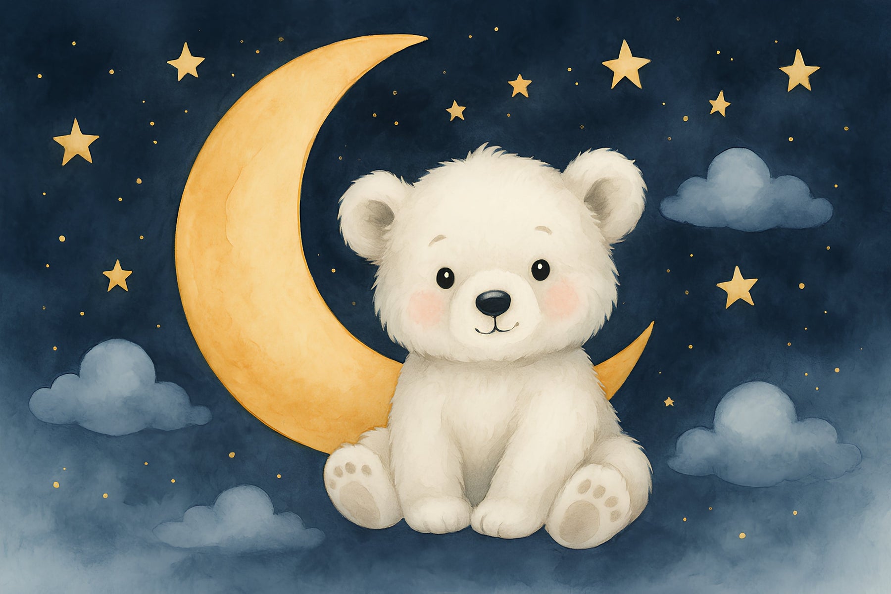 Detailed bear on moon with stars mural wallpaper design pattern by Kids-Mundo