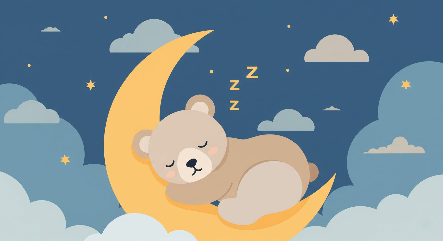 Detailed sleeping teddy bear on crescent moon mural wallpaper design pattern by Kids-Mundo