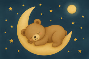 Detailed bear moon mural wallpaper design pattern showing sleeping bear on golden crescent by Kids-Mundo