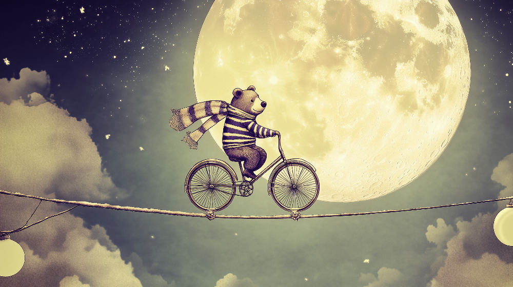 Bear on a Moonlit Tightrope Wall Mural