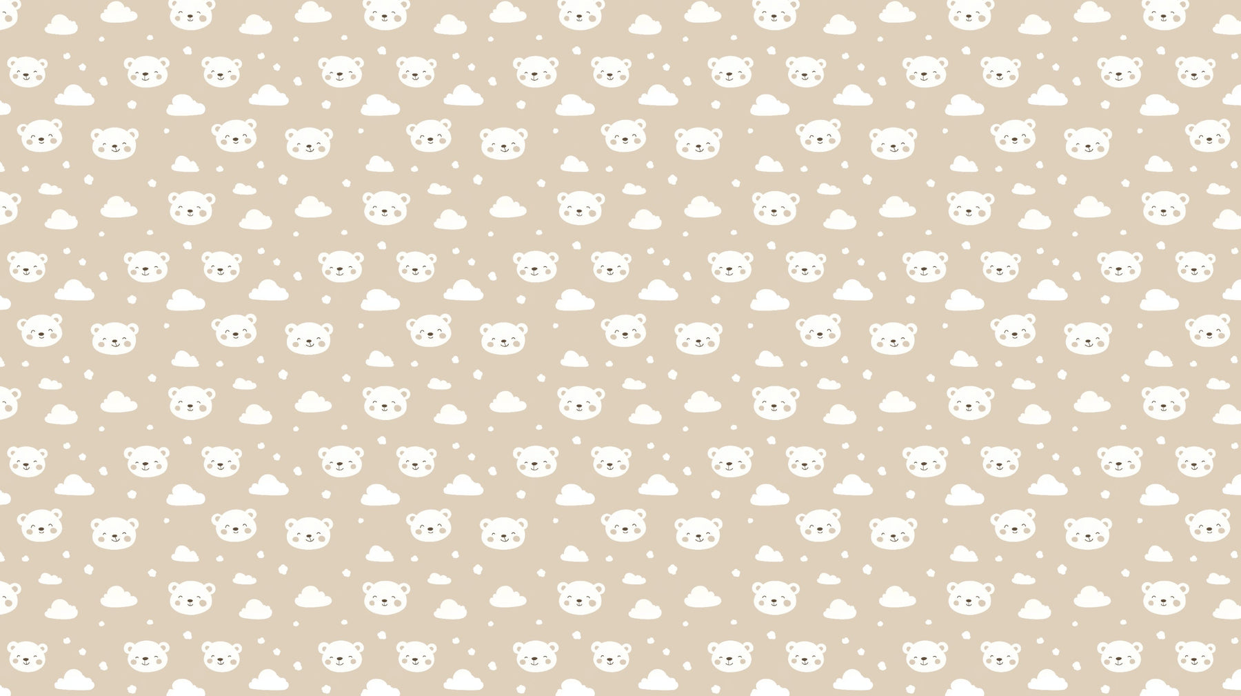 Detailed bear faces mural wallpaper design pattern with beige background by Kids-Mundo