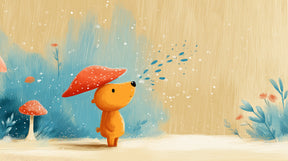 Detailed bear with mushroom umbrella mural wallpaper design pattern by Kids-Mundo