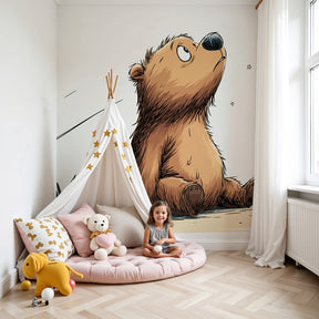 Dreamy bear and shooting stars mural wallpaper in cozy children's nursery by Kids-Mundo