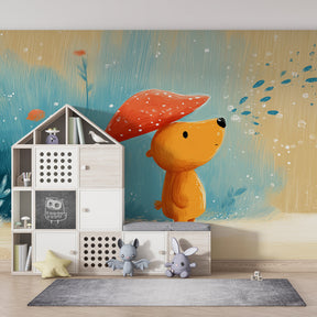 Woodland bear wallpaper creating magical atmosphere in children's bedroom decor