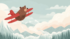 Detailed bear pilot flying over mountains mural wallpaper design pattern by Kids-Mundo