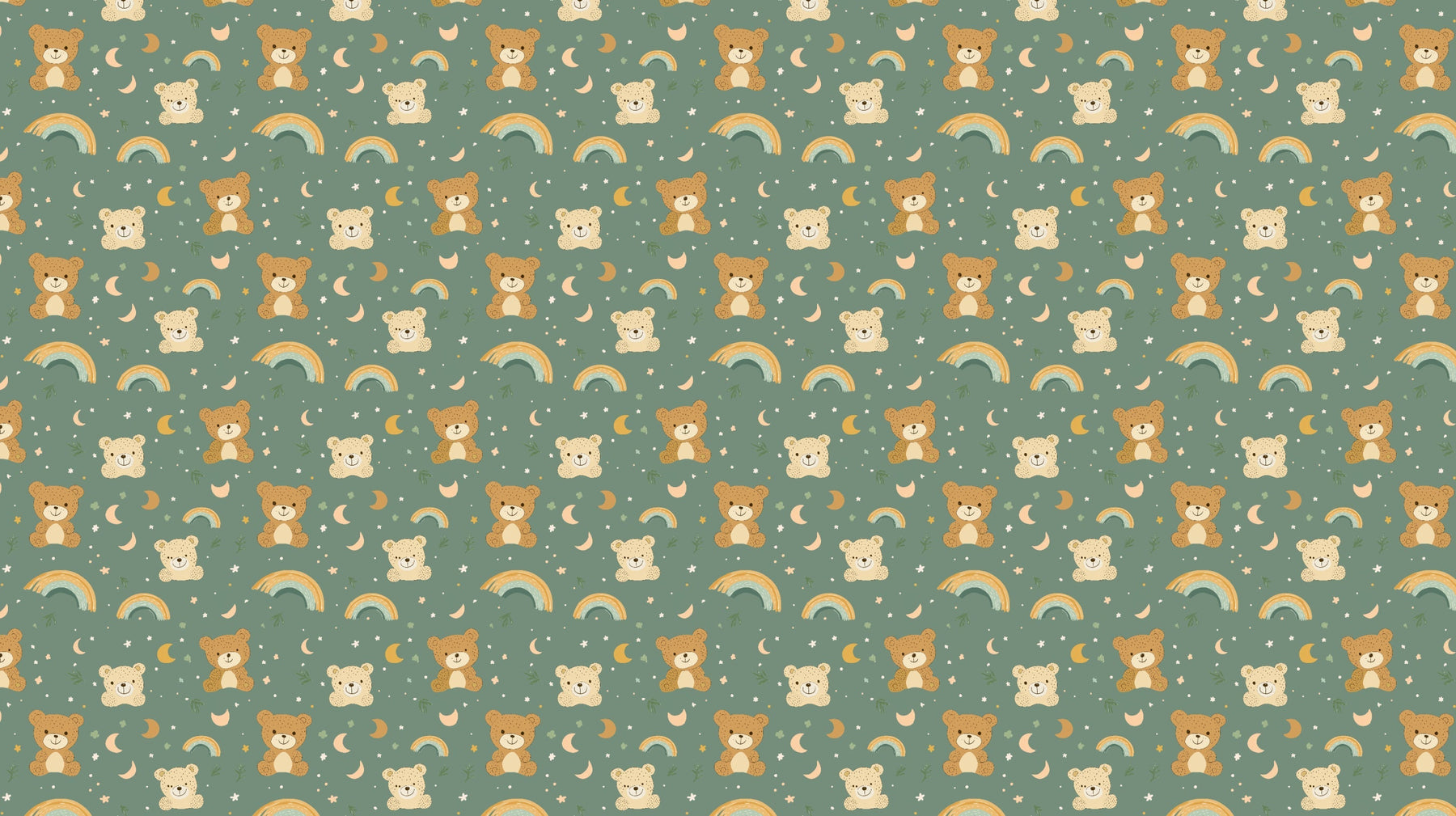 Detailed bear rainbow mural wallpaper design pattern with cute cubs and colorful arches by Kids-Mundo