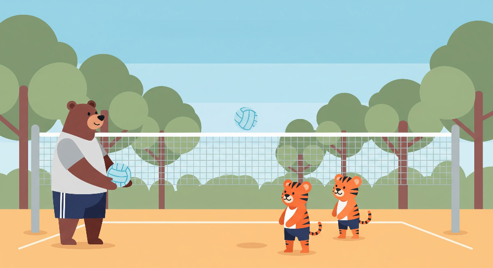 Bear and Tiger Cubs Volleyball Wall Mural