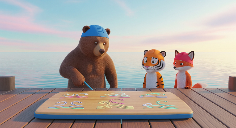 Bear, Tiger and Fox Painting by the Sea Wall Mural