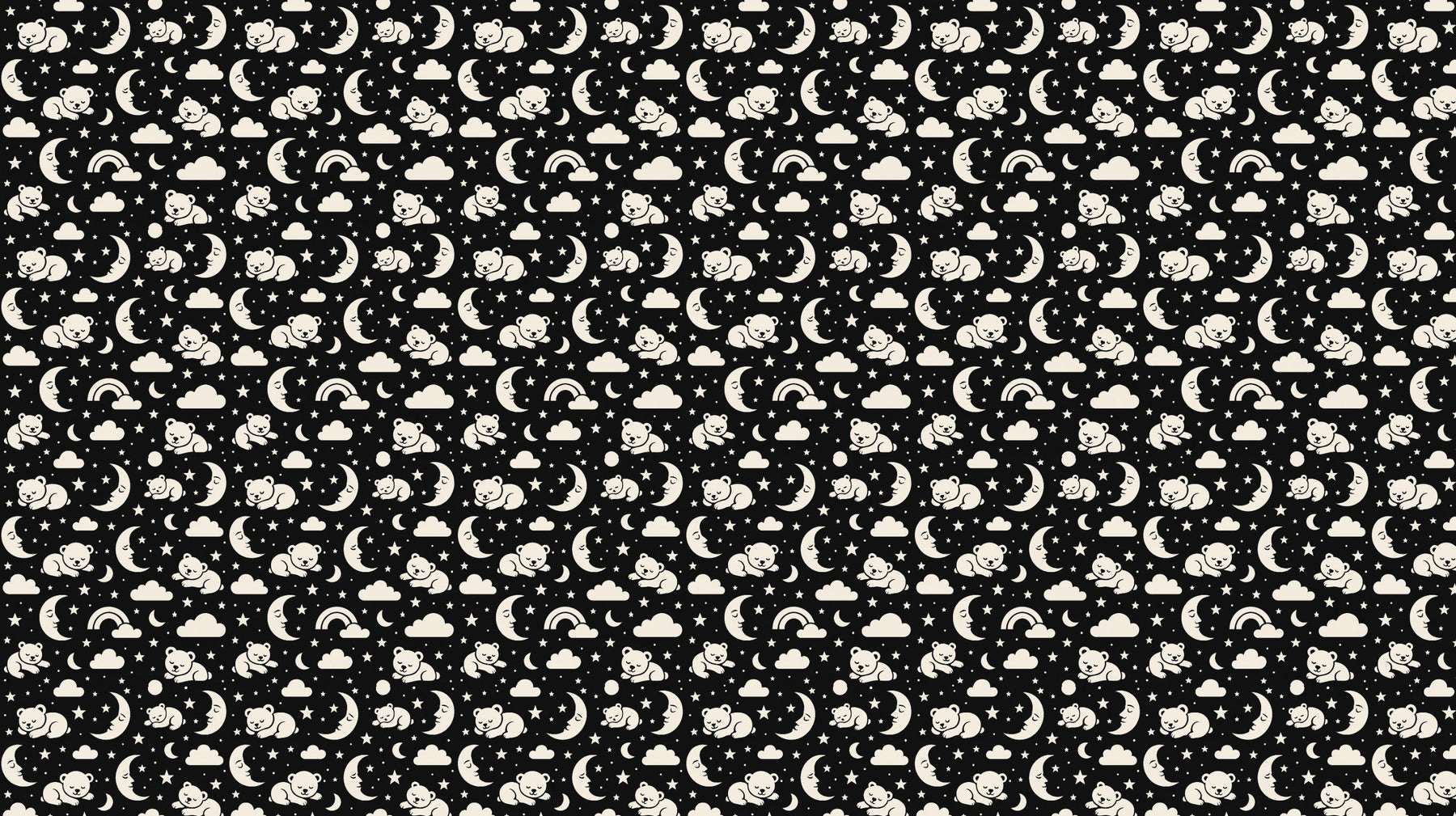 Detailed bears and stars night sky mural wallpaper design pattern with rainbow clouds by Kids-Mundo