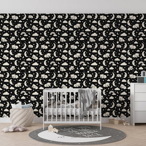 Whimsical bears and starry sky mural wallpaper transforming children's playroom space
