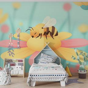 Cheerful bee and flower wallpaper transforming children's bedroom into garden paradise