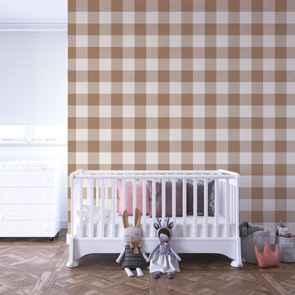 Kids-Mundo cream gingham wall mural fitted along a calm children's playroom wall