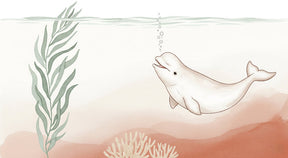 Detailed beluga whale underwater mural wallpaper design pattern with coral and sea plants by Kids-Mundo