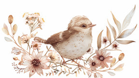 Detailed watercolor bird and floral mural wallpaper design pattern by Kids-Mundo