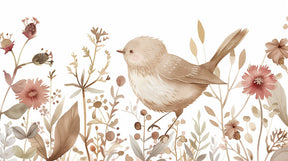 Detailed watercolor bird and floral mural wallpaper design pattern by Kids-Mundo