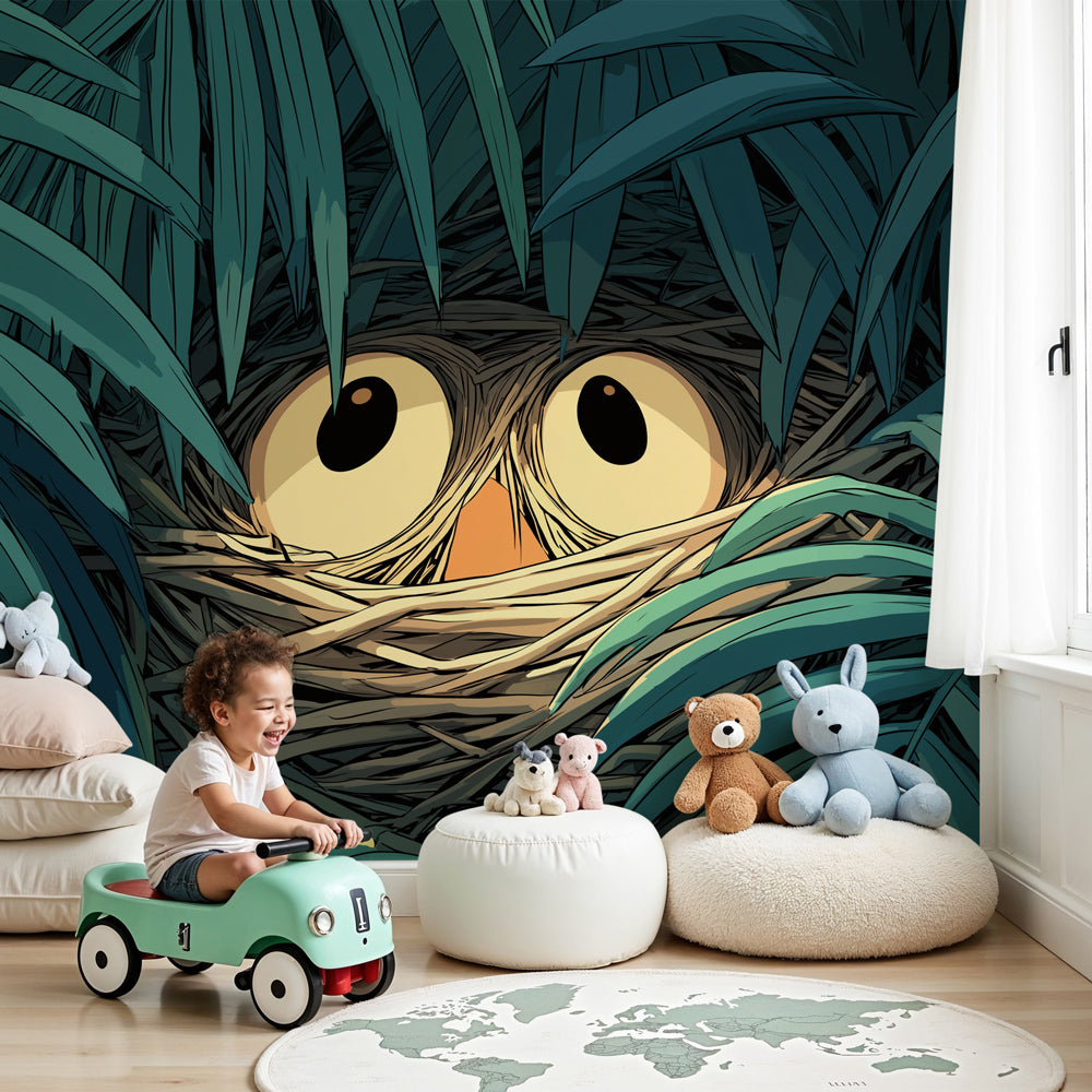 Tropical bird jungle mural wallpaper creating adventure-themed nursery decor by Kids-Mundo