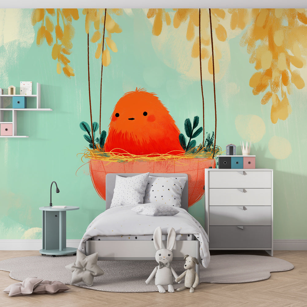 Nature bird wallpaper transforming toddler bedroom with peaceful woodland scene by Kids-Mundo