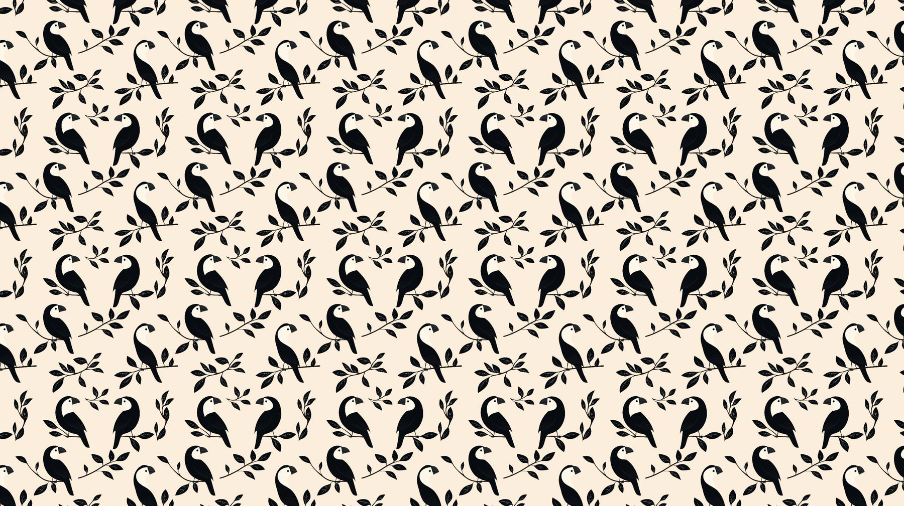 Detailed bird pattern mural wallpaper design showing stylized birds on branches beige background by Kids-Mundo