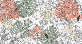Detailed tropical birds and botanical mural wallpaper design pattern by Kids-Mundo