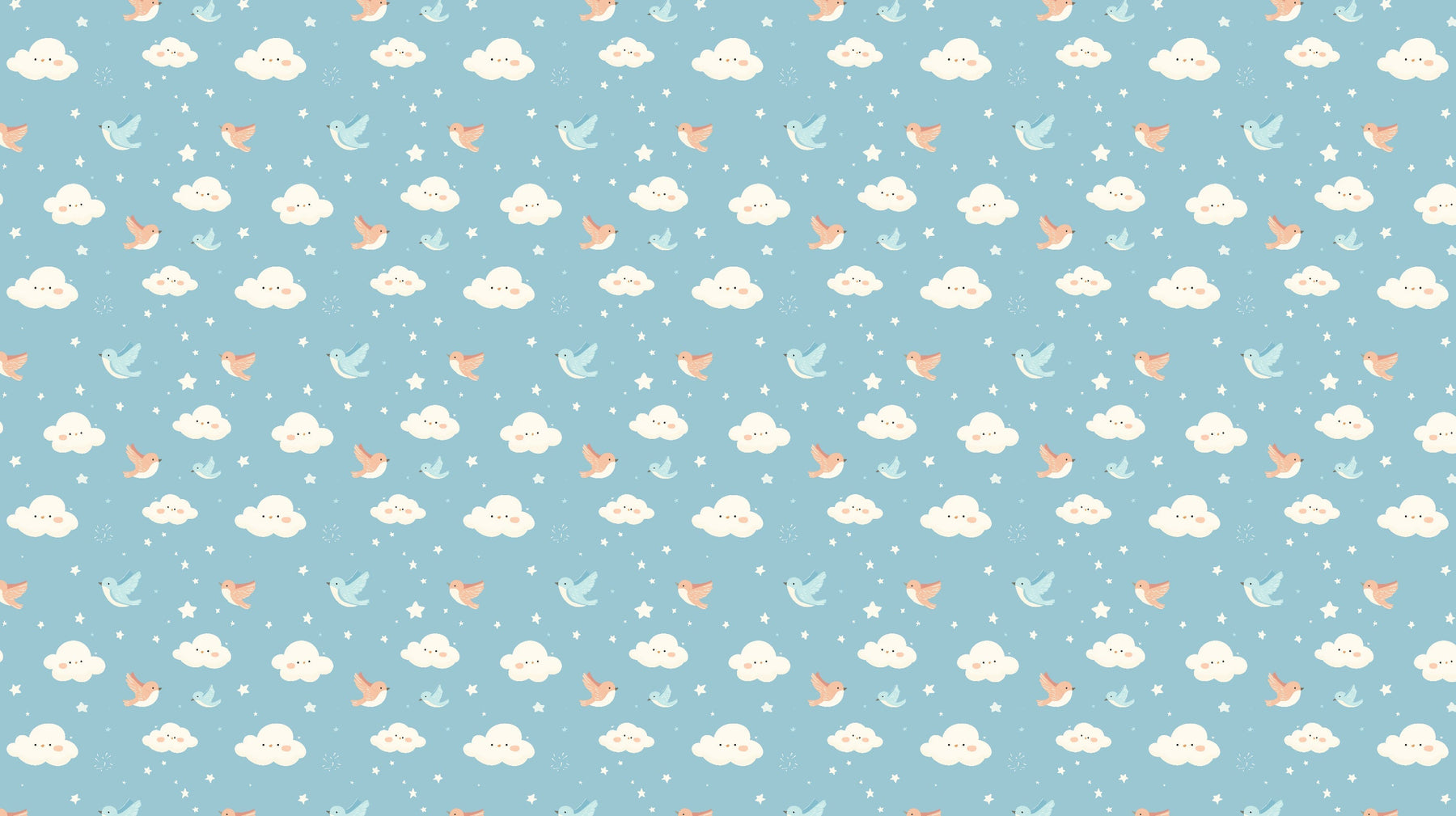 Detailed birds and clouds mural wallpaper design pattern on blue background by Kids-Mundo