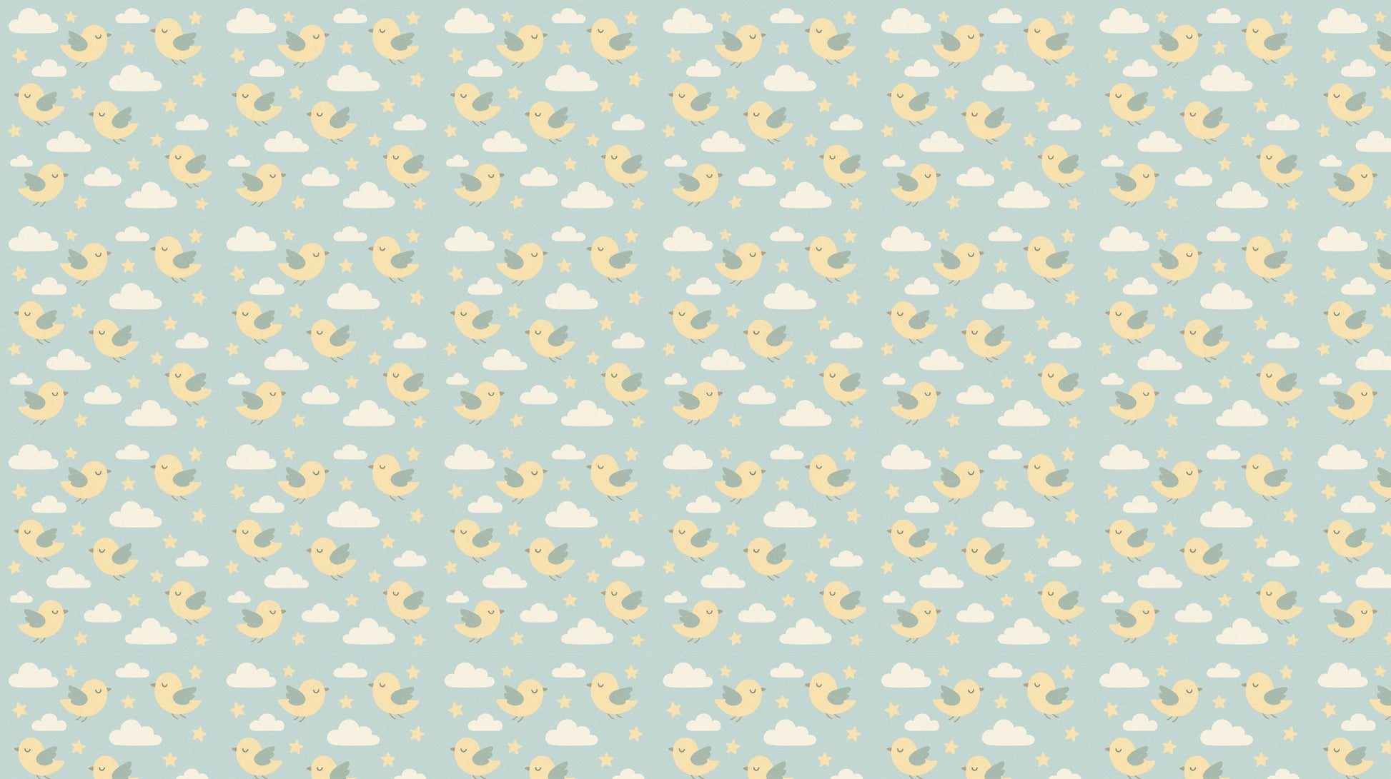 Detailed birds mural wallpaper design pattern showing smiling characters and cloud motifs by Kids-Mundo
