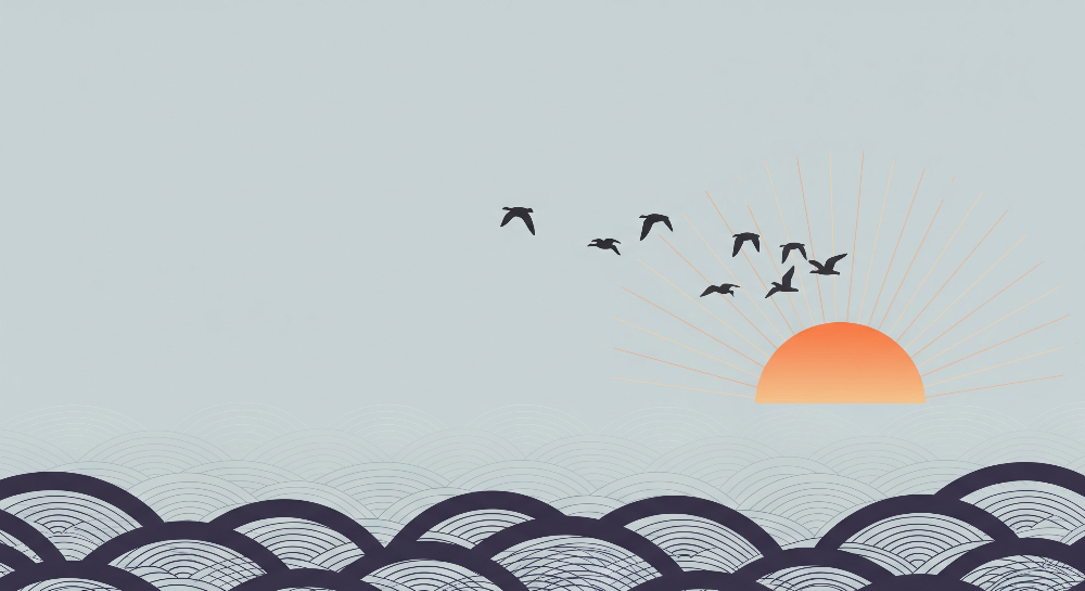 Birds Flying Over a Calming Ocean Sunset Wall Mural