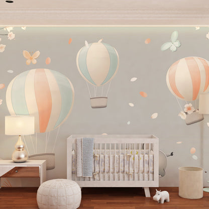 Kids-Mundo pastel elephant balloon wall mural in a children's bedroom setting