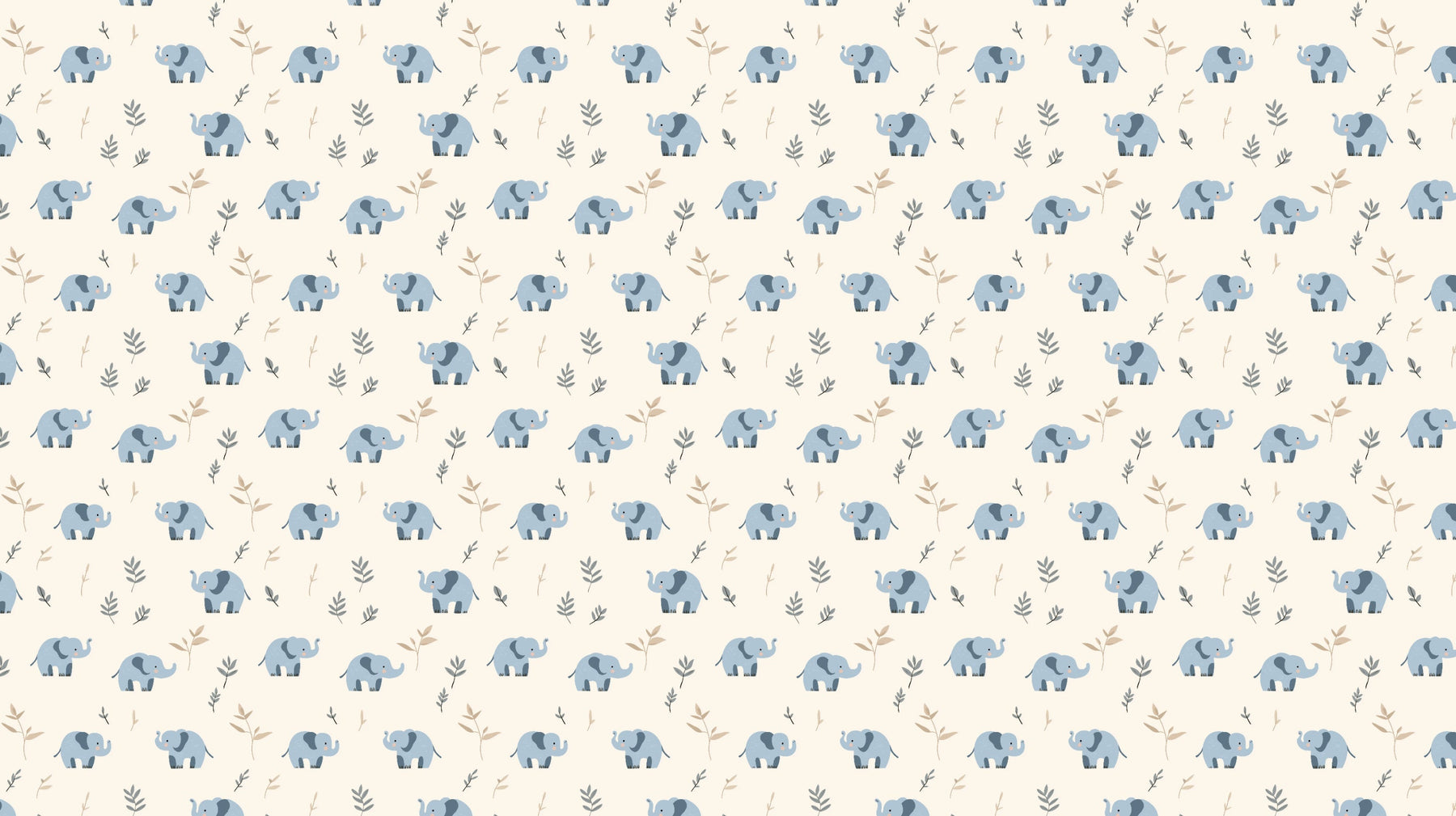 Detailed blue elephant and botanical leaves mural wallpaper design pattern by Kids-Mundo