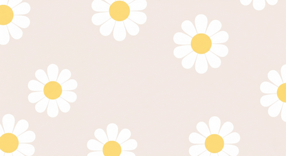 Kids-Mundo flat artwork of white daisies with yellow centres scattered on blush pink.