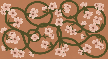 Kids-Mundo flat artwork of a blush floral vine pattern on a terracotta ground