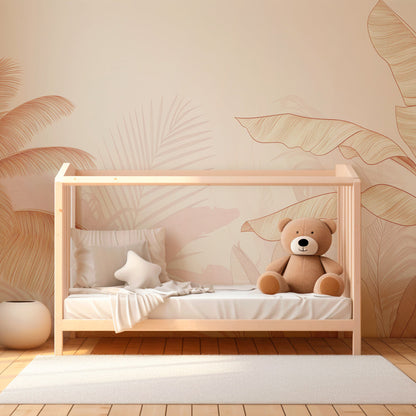 Kids-Mundo elegant palm tree mural bringing a calm tropical feel to a playroom wall.