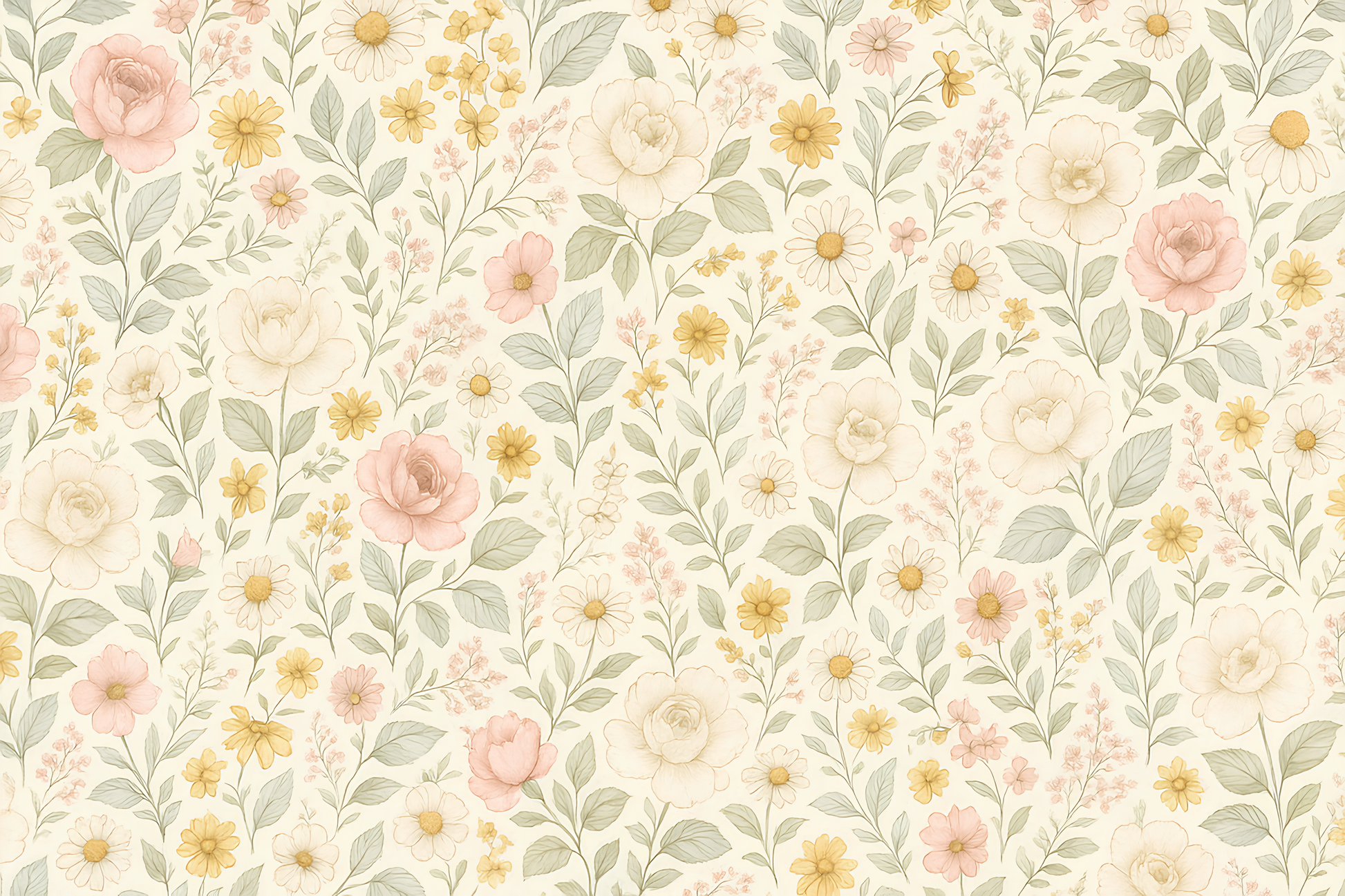 Flat artwork of the Kids-Mundo blush rose and daisy floral wall mural pattern