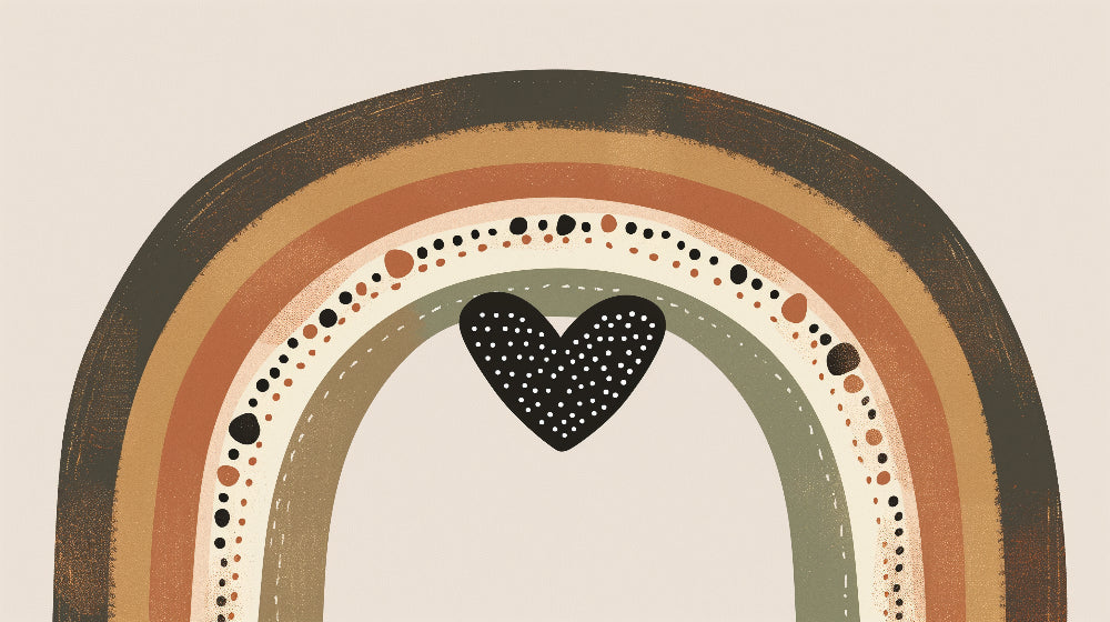 Detailed bohemian rainbow mural wallpaper design pattern with heart motif by Kids-Mundo