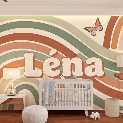 Kids-Mundo boho rainbow butterfly wall mural brightening a children's playroom