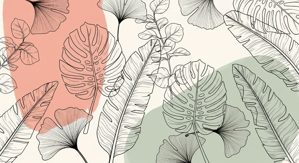 Detailed botanical foliage mural wallpaper design pattern with delicate leaves by Kids-Mundo