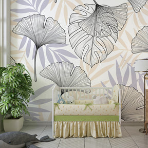 Delicate botanical wallpaper creating calming atmosphere in children's bedroom decor