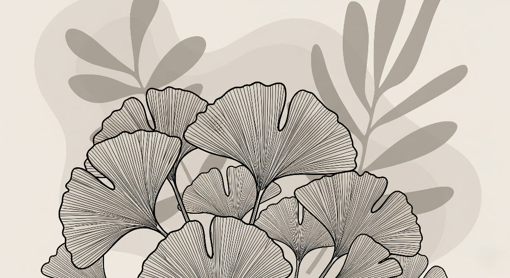 Detailed botanical leaves mural wallpaper design pattern with black leaves on soft background by Kids-Mundo