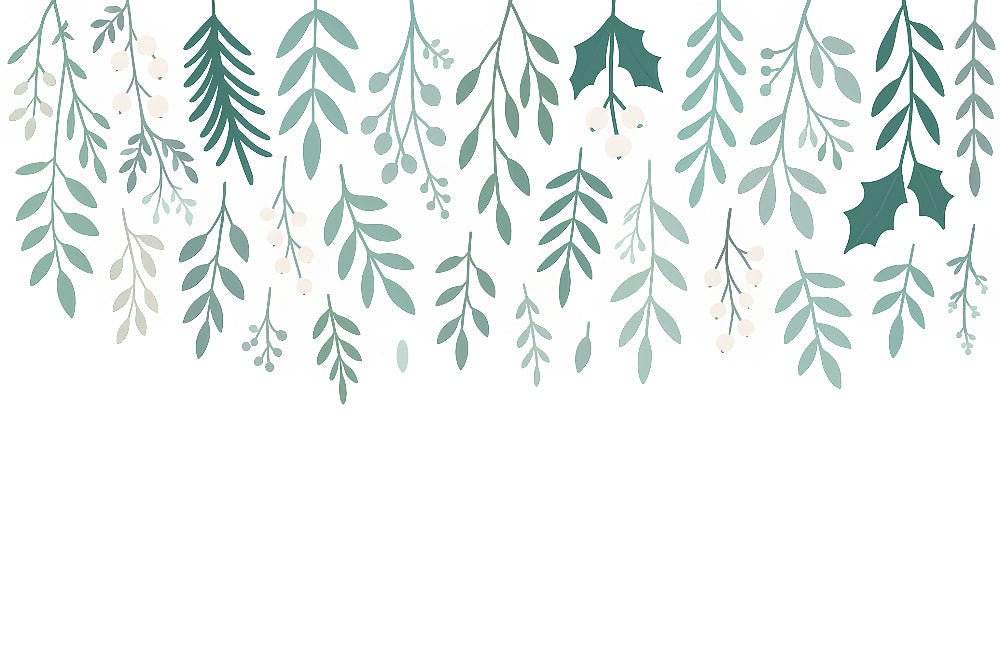 Detailed botanical leaves mural wallpaper design pattern showing delicate green branches by Kids-Mundo