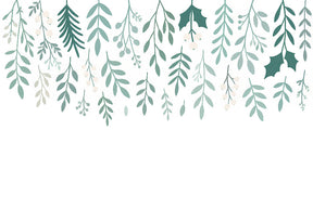 Detailed botanical leaves mural wallpaper design pattern showing delicate green branches by Kids-Mundo
