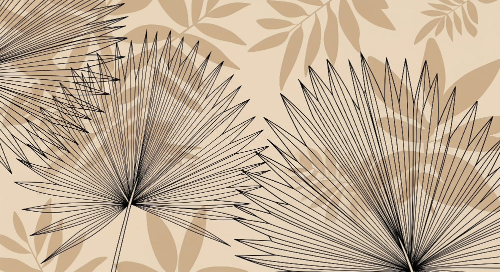 Detailed botanical leaves mural wallpaper design pattern showing graphic leaf motifs by Kids-Mundo