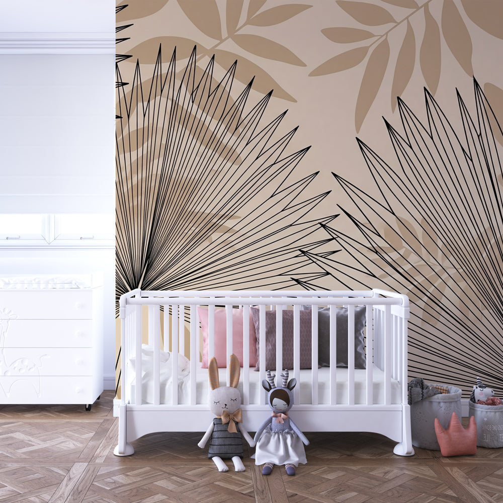 Contemporary leaf pattern wallpaper in modern children's playroom interior by Kids-Mundo