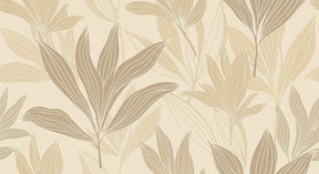 Detailed botanical leaf mural wallpaper design pattern in warm beige and cream tones by Kids-Mundo