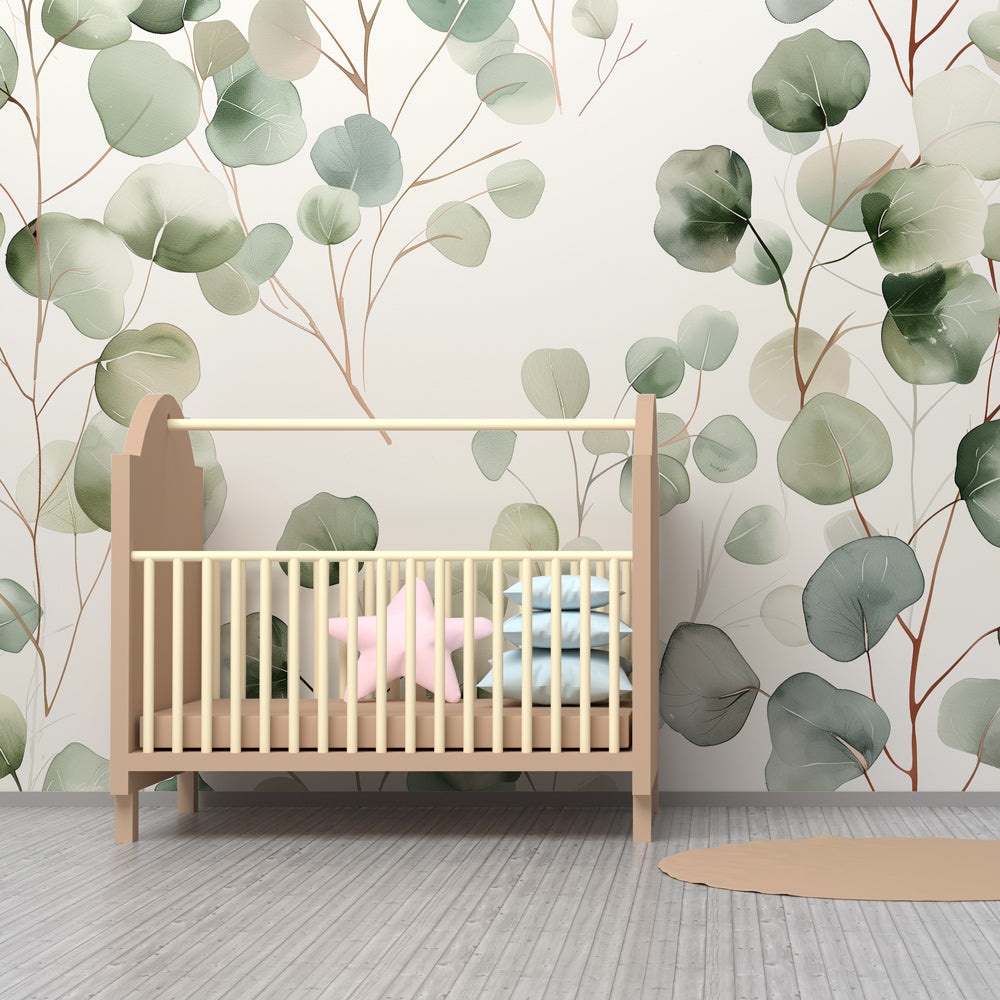 Nature-inspired botanical wallpaper transforming nursery into tranquil sanctuary by Kids-Mundo