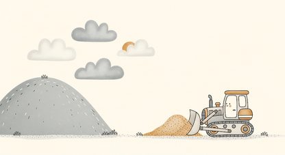 Kids-Mundo flat artwork preview of the bulldozer pushing a sandy hill wall mural.