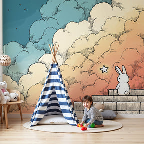 Bunny dreams mural wallpaper creating peaceful nursery atmosphere with contemplative rabbit design by Kids-Mundo