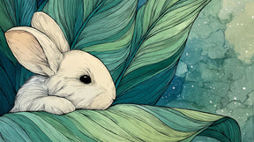 Detailed bunny garden mural wallpaper design pattern with foliage and stars by Kids-Mundo
