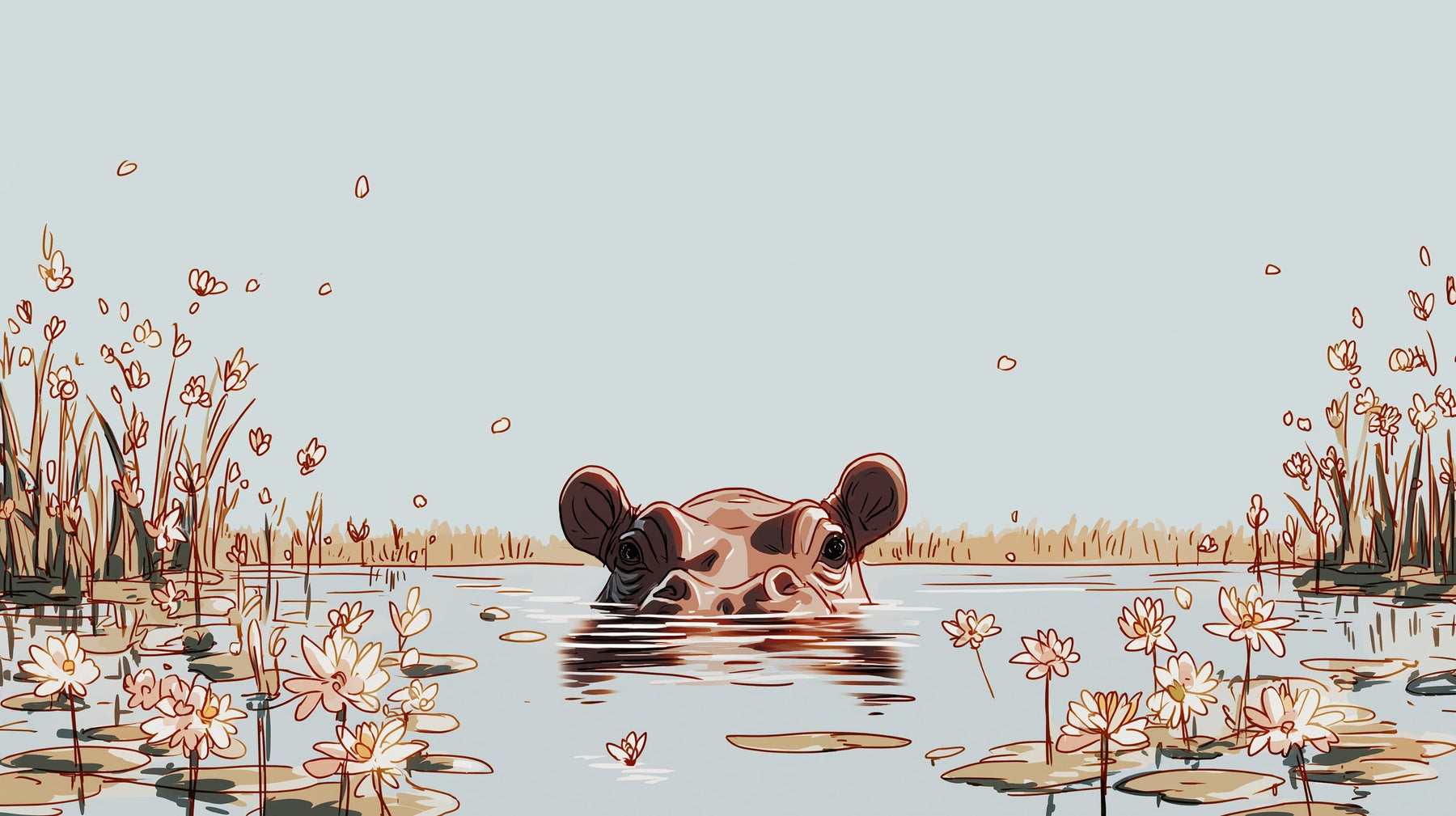 Detailed bunny and floral meadow mural wallpaper design pattern by Kids-Mundo