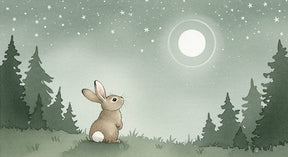 Detailed bunny moon mural wallpaper design pattern with forest silhouettes by Kids-Mundo
