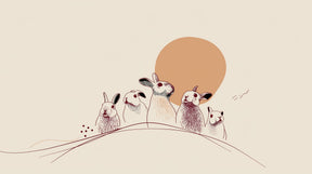 Detailed bunny rabbit mural wallpaper design pattern with orange moon by Kids-Mundo